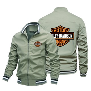 เสื้อแจ็กเก็ต พิมพ์ลายโลโก้ Harley davidson Motor สําหรับผู้ชาย เหมาะกับการขี่รถจักรยานยนต์กลางแจ้ง