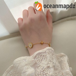 OCEANMAPDZ สี่ใบโคลเวอร์ สร้อยข้อมือ บุคลิกภาพ ที่เรียบง่าย ดอกไม้ เปลือกหอย โลหะ โซ่มือ เครื่องประดับ ของขวัญ สไตล์เกาหลี สร้อยข้อมือ