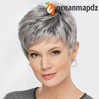 OCEANMAPDZ วิกผมสั้นหยิก สีน้ําตาลธรรมชาติ ระบายอากาศ ผมฟู ผมหน้าม้า ต่อผม วิกผมไฟเบอร์ ทนความร้อน สําหรับผู้หญิง