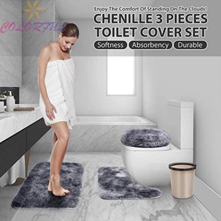 【COLORFUL】Rugs Set Cover Mat Contour Polyester With Toilet Lid Anti-slip Backing