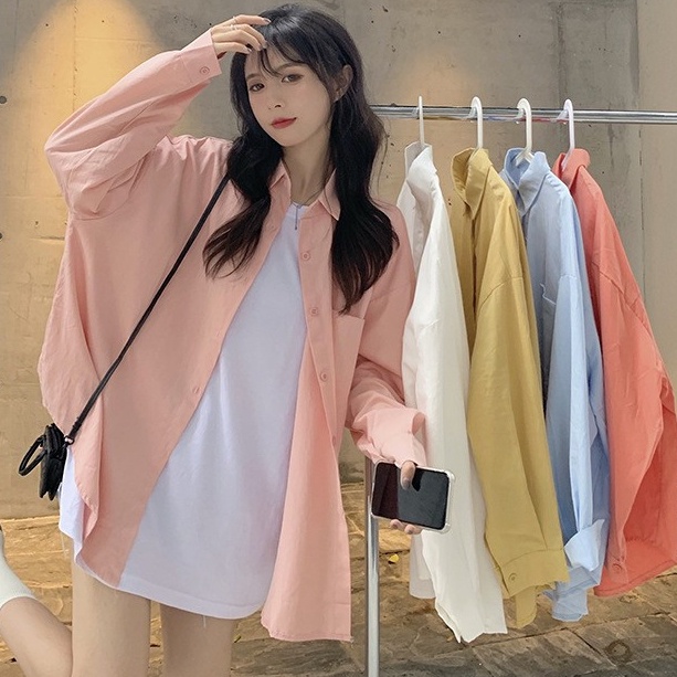 W228#เสื้อเชิ้ตแขนยาว สีพื้น คอปก รอบอก44-46 นิ้ว (ผ้าแบบไม่ต้องรีด) สไตล์เกาหลี ผ้าไหมอิตาลีอย่างดี