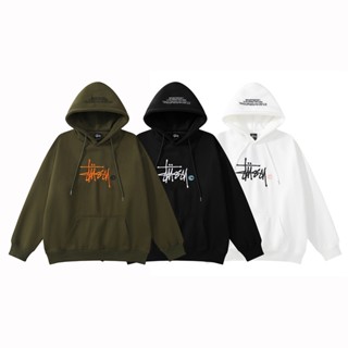 Stussy เสื้อกันหนาว มีฮู้ด ผ้าฟลีซ ปักลายโลโก้ 100% แฟชั่น สําหรับทุกเพศ