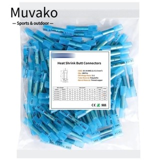 MUVAKO ขั้วต่อจอบตัวเมีย 100 ชิ้น, ขั้วต่อจีบก้นฉนวน, ขั้วต่อสายไฟหดความร้อน สีฟ้า กันน้ํา สําหรับรถยนต์