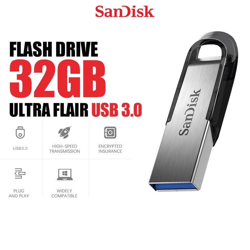 แฟลชไดร์ฟ SanDisk Ultra Flair USB3.0 32GB ที่เก็บข้อมูล Memory Flashdrive ด้วยความเร็วสูงสุด 150MB/s  เมมโมรี่ แซนดิส