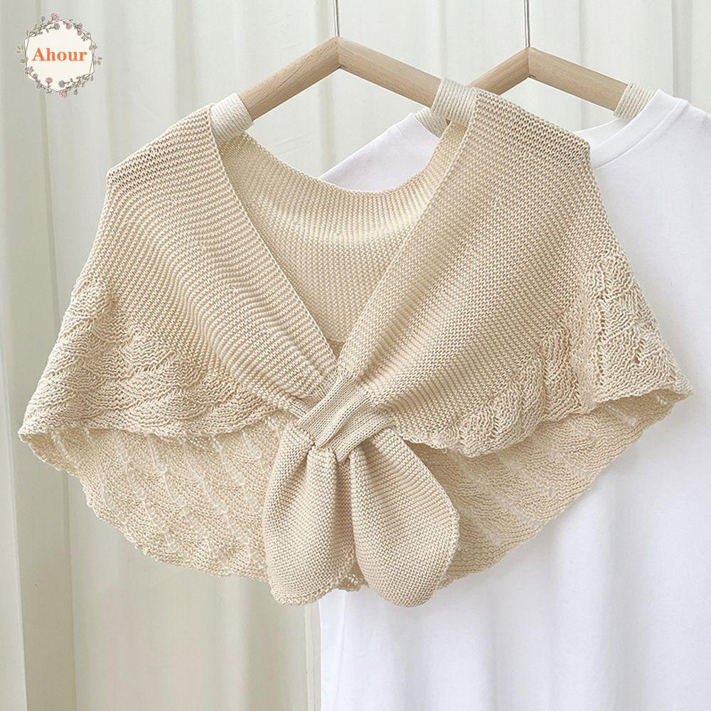 AHOUR ผ้าพันคอ ผ้าถัก แบบไขว้ สีพื้น สไตล์วินเทจ แฟชั่นสําหรับผู้หญิง – โปรปัง
