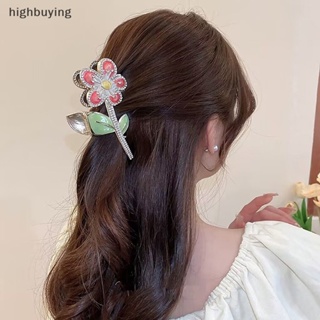 [highbuying] ใหม่ กิ๊บติดผมหางม้า โลหะ ลายดอกไม้ สีทอง หรูหรา เครื่องประดับผม สําหรับผู้หญิง พร้อมส่ง