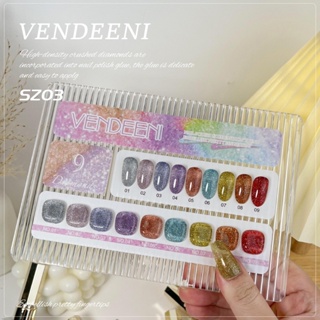 [9 สี/เซต] VDN กาวติดเล็บ สีใส เพชร น้ําแข็ง / SZ03 สไตล์ใหม่ 2023 ฤดูร้อน สว่าง กระพริบ แผ่นกาว ยาทาเล็บ ชุด / กาวส่องไฟ