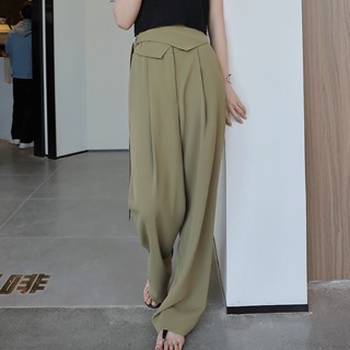 Haute Couture Niche Design Overlapping Belt กางเกงขายาวลําลอง ขากว้าง ทรงหลวม สําหรับสตรี
