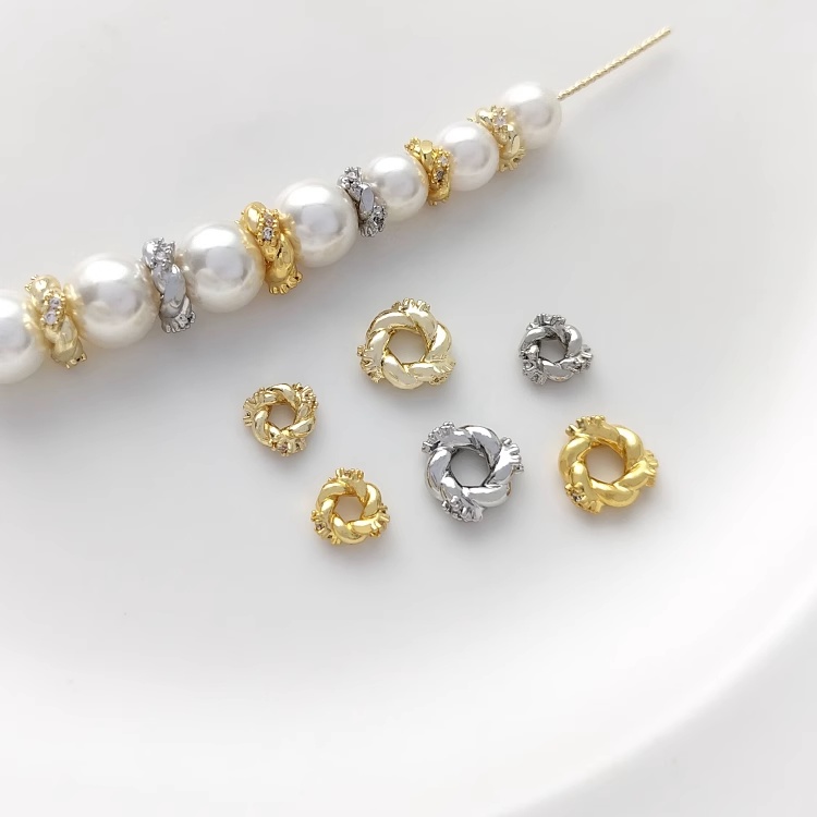 ลูกปัดทองคําขาว 14K 18K ฝังเพทาย เครื่องประดับแฮนด์เมด diy