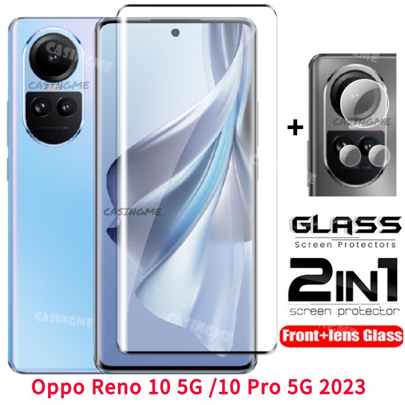 2023 Oppo Reno 12 13 5Gฟิล์ม 2 ใน 1 ป้องกันหน้าจอสําหรับOppo Reno 10 9 10Pro Reno10 Pro Reno10Pro 10Pro + Plus 5G 2023 คลุมทั้งหมดกระจกนิรภัยฟิล์มด้านหน้าด้านหลังเลนส์