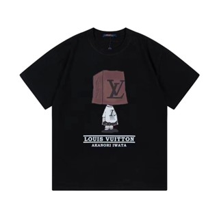 LV เสื้อยืดคอกลม ผ้าฝ้าย พลัสไซซ์ ของแท้ สําหรับผู้ชาย และผู้หญิง