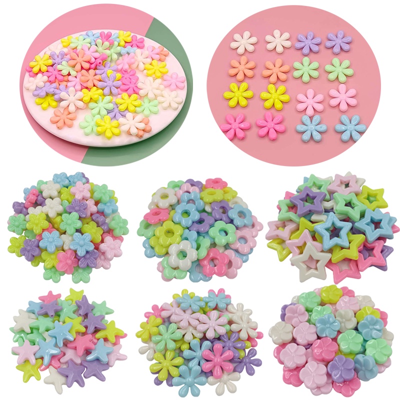 10ชิ้นอะคริลิกลวงออกหลวมลูกปัดดอกไม้ที่มีสีสันปลาดาวอุปกรณ์ ทําเอง เครื่องประดับใหม่สีทึบลูกอม