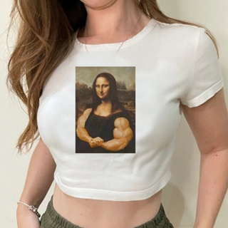 Mona Lisa เสื้อครอปท็อป สไตล์วินเทจ ไซเบอร์ y2k y2k สําหรับผู้หญิง