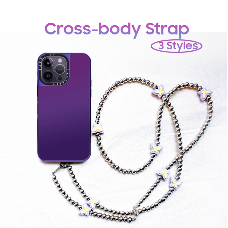 Casetify เคสโทรศัพท์ซิลิโคนแข็ง กระจกสีม่วง พร้อมสายคล้อง สําหรับ iPhone 11 12 13 14 Pro Max