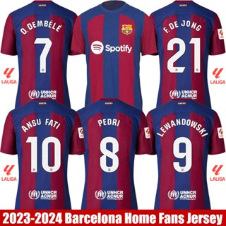 เสื้อกีฬาแขนสั้น ลายทีมชาติฟุตบอล Barcelona NP2 2023-2024 Lewandowski Jong Fati Dembele Pedri พลัสไซซ์ PN2