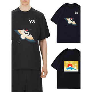 Y3-6h Mount Fuji Flying Crane เสื้อยืดคอกลม แขนสั้น ผ้าฝ้ายแท้ พิมพ์ลาย สไตล์ญี่ปุ่น สําหรับผู้ชาย และผู้หญิง