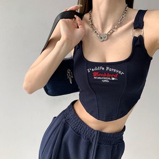 เสื้อกั๊ก ปักลายตัวอักษร อเมริกัน แบบเข้ารูป สําหรับผู้หญิง