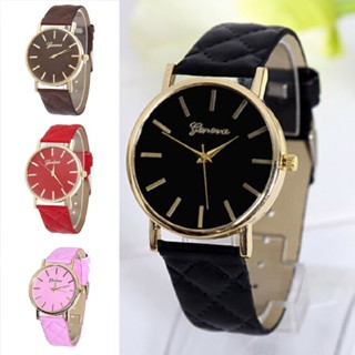 New 1pc Women Sewing Grid Belt Leather Band Analogue Quartz Wrist Watch Ladies