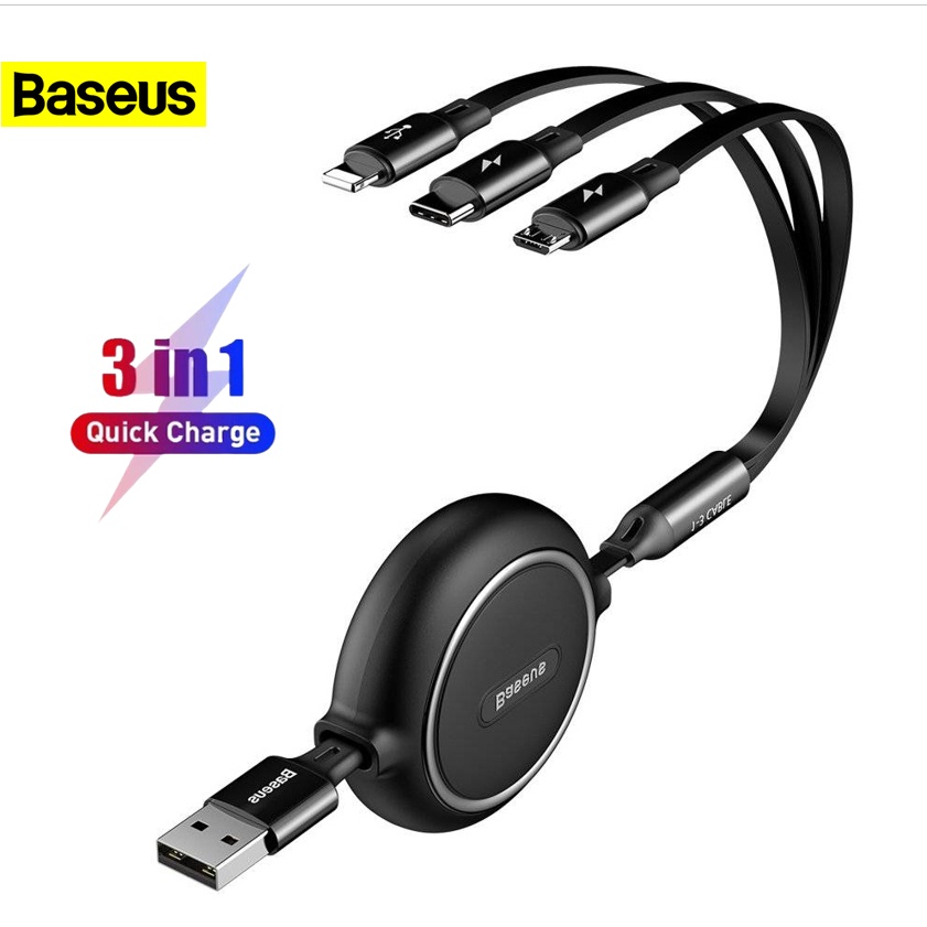 สายชาร์จแบบมีเชือกรูด 3 ตะกั่ว Baseus Golden Loop