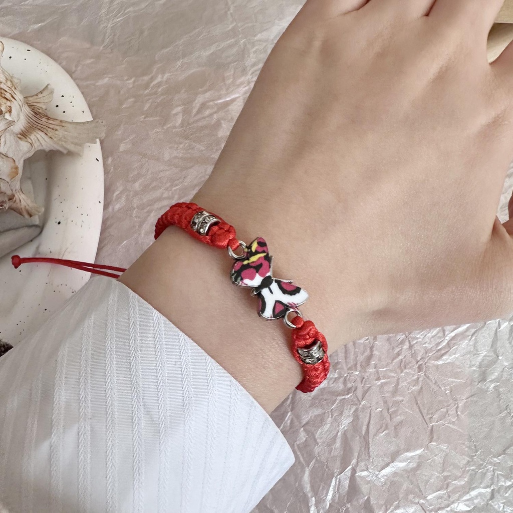 สร้อยข้อมือ กําไลข้อมือถัก จี้ผีเสื้อ สีพื้น หลากสี ปรับได้ ของขวัญปาร์ตี้ สําหรับผู้หญิง