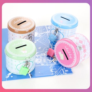 Creative Macaron Round Money Box กระปุกออมสินน่ารักพร้อมกุญแจล็อคโลหะการ์ตูนของขวัญวันเกิดสำหรับเด็กผู้หญิง Money Safe Box Home Accessories [COD]