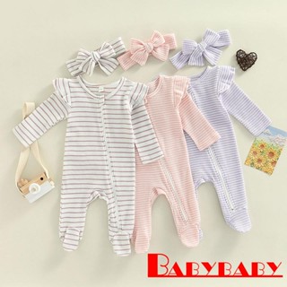 Babybaby- ชุดรอมเปอร์ลําลอง แขนยาว มีซิป แต่งระบาย + ที่คาดผม สําหรับเด็กผู้หญิง