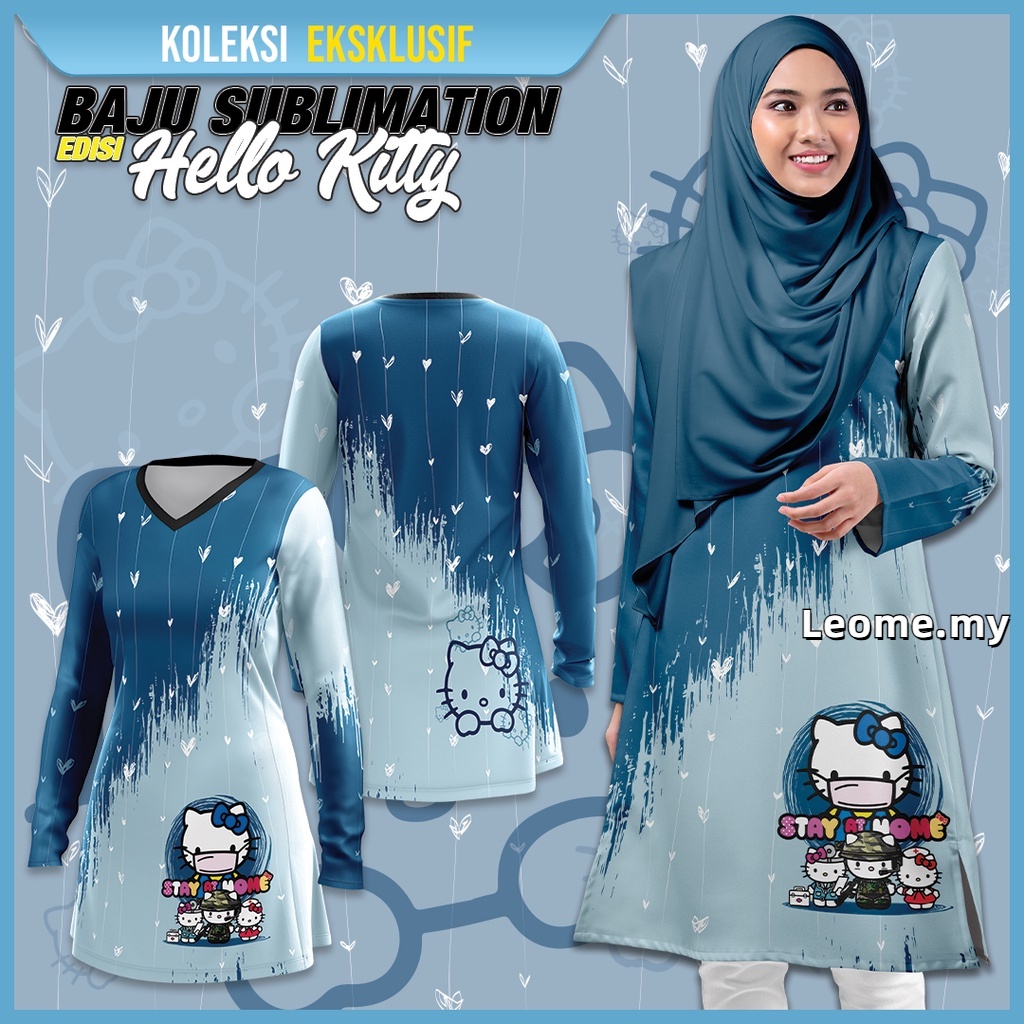 Baju Muslimah Tshirt Muslimah Jersey Microfibre Blue Frontliner Hello Kitty Kanak Virtual Run Baju M