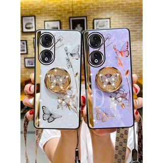 Yjd เคสโทรศัพท์มือถือ กันกระแทก ประดับเพชร พร้อมแหวนผีเสื้อ สําหรับ Honor 90 Pro