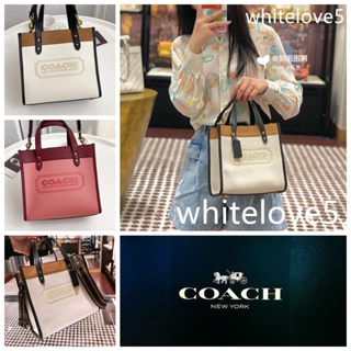 Field Tote 22 In Colorblock C3461 ความจุสูง หนังแท้ แท้ กระเป๋าสะพายข้าง COAC H กระเป๋าถือ ผู้หญิง