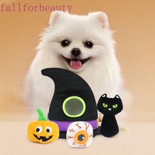 Fallforbeauty ของเล่นตุ๊กตาฟักทอง ผี ค้างคาว หมวก ฮาโลวีน แบบนิ่ม ทนทาน สําหรับสัตว์เลี้ยง แมว 4 ชิ้น ต่อชุด