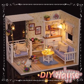 DIY บ้านตุ๊กตา พร้อมไฟ LED มีฝาครอบกันฝุ่น โมเดลบ้านตุ๊กตา บ้านโมเดล