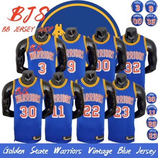 【BJS �� เลขที่ เสื้อกีฬาบาสเก็ตบอล ลายทีม Warriors 30Curry Golden State สีฟ้า สไตล์เรโทร