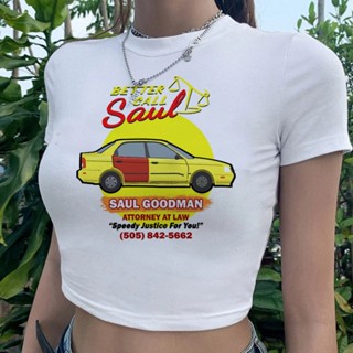 Better Call Saul เสื้อครอปท็อป ลายกราฟฟิค 90s สไตล์วินเทจ สําหรับผู้หญิง