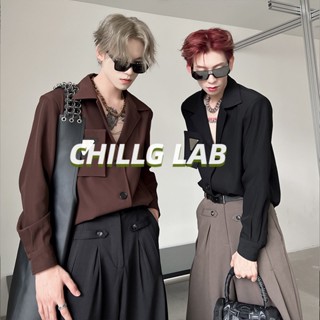 CHILLG LAB เสื้อผู้ชาย เสื้อเชิ้ต อินเทรนด์ วรรณกรรม อเนกประสงค์ เรียบง่าย มาตรฐาน อารมณ์ แนวโน้ม สีทึบ ฮาราจูกุ วัยรุ่น เป็นที่นิยม แขนยาว