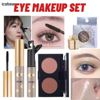 Phantom Bear Double Colour Eye Shadow Plate Eyeshadow Matte Palette+Muilt-use Mascara 24H Volume Curling Smudge-proof+Monochrome High Disc/Eyeshadow Eye Shadow Glitters FREE [icebear]