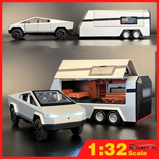 Klt โมเดลรถปิ๊กอัพไซเบอร์ โลหะอัลลอย สเกล 1:32 Tesla RV ของเล่นสําหรับเด็กผู้ชาย