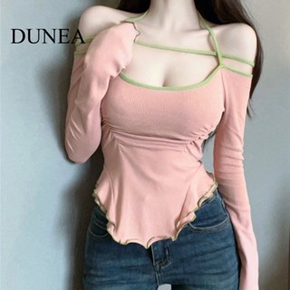 Dunea เสื้อยืด แขนยาว เปิดไหล่ เซ็กซี่ สําหรับผู้หญิง