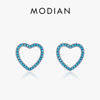 Modian ต่างหูสตั๊ด เงินแท้ 925 จี้รูปหัวใจ ประดับเทอร์ควอยซ์ เรียบง่าย โรแมนติก เครื่องประดับ สําหรับผู้หญิง งานแต่งงาน