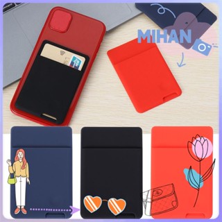 ☼MIHAN☼ Elastic Phone Wallet Case Bags Purse Sticker Card Sleeves ID Credit Card Holder Universal Self-Adhesive Silicone Stick On Cellphone Pocket/Multicolor