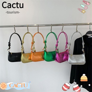 Cactu กระเป๋าสะพายไหล่ กระเป๋าถือ หนัง PU สีพื้น เรียบง่าย