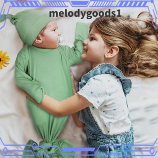 Melodygoods1 ชุดนอนแขนยาว ผ้าฝ้ายแท้ นุ่มพิเศษ พร้อมหมวก สําหรับเด็กทารก 0-6 เดือน