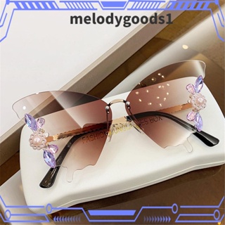 MELODYGOODS1 แว่นตากันแดด UV400 ประดับเพชร คริสตัล ผีเสื้อ