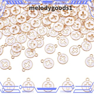 Melodygoods1 จี้ไม้กางเขน อัลลอย ทรงกลม แบน สีขาว สําหรับงานฝีมืออีสเตอร์ 100 ชิ้น