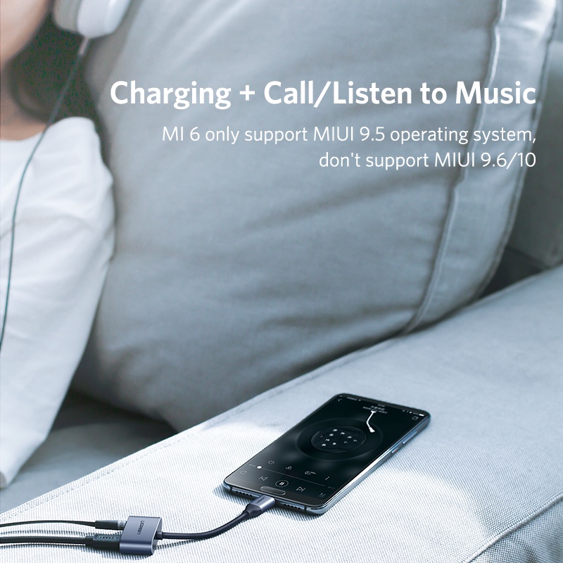 Ugreen 2-in-1 Usb Type C เป็น 3.5 มม. สายสัญญาณเสียง AUX สําหรับ Xiaomi Usb C อะแดปเตอร์ชาร์จหูฟัง พร้อมการชาร์จอย่างรวดเร็ว