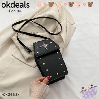 Okdeals กระเป๋าสะพายไหล่ สะพายข้าง หนัง Pu ประดับหมุด ความจุสูง สีพื้น แฟชั่นสําหรับสตรี