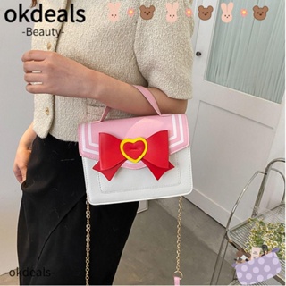 Okdeals กระเป๋าถือ กระเป๋าสะพายไหล่ สะพายข้าง หนัง Pu ประดับโบว์ ความจุสูง สีพื้น แฟชั่นสําหรับสตรี