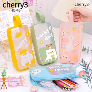 Cherry3 กระเป๋าใส่เครื่องเขียน ปากกา ความจุขนาดใหญ่ แบบพกพา กันน้ํา สีแคนดี้