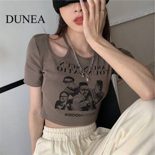 Dunea เสื้อท็อปส์ แบบกลวง สไตล์อเมริกันย้อนยุค เข้ารูป สําหรับผู้หญิง