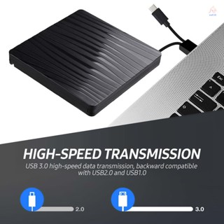 ไดรฟ์ภายนอก USB3.0+Type-C พอร์ตคู่ แบบพกพา เครื่องเล่นซีดี DVD-ROM บางเฉียบ สําหรับ Windows Mac OS