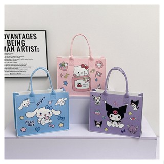 กระเป๋าถือ ผ้าสักหลาด ลายการ์ตูน Sanrio Hello Kitty Cinnamoroll Kuromi แบบเรียบง่าย สําหรับผู้หญิง และนักเรียน